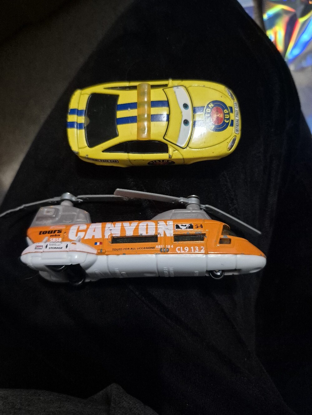 Yellow Toy Race Car and Orange Rescue Helicopter Play Set